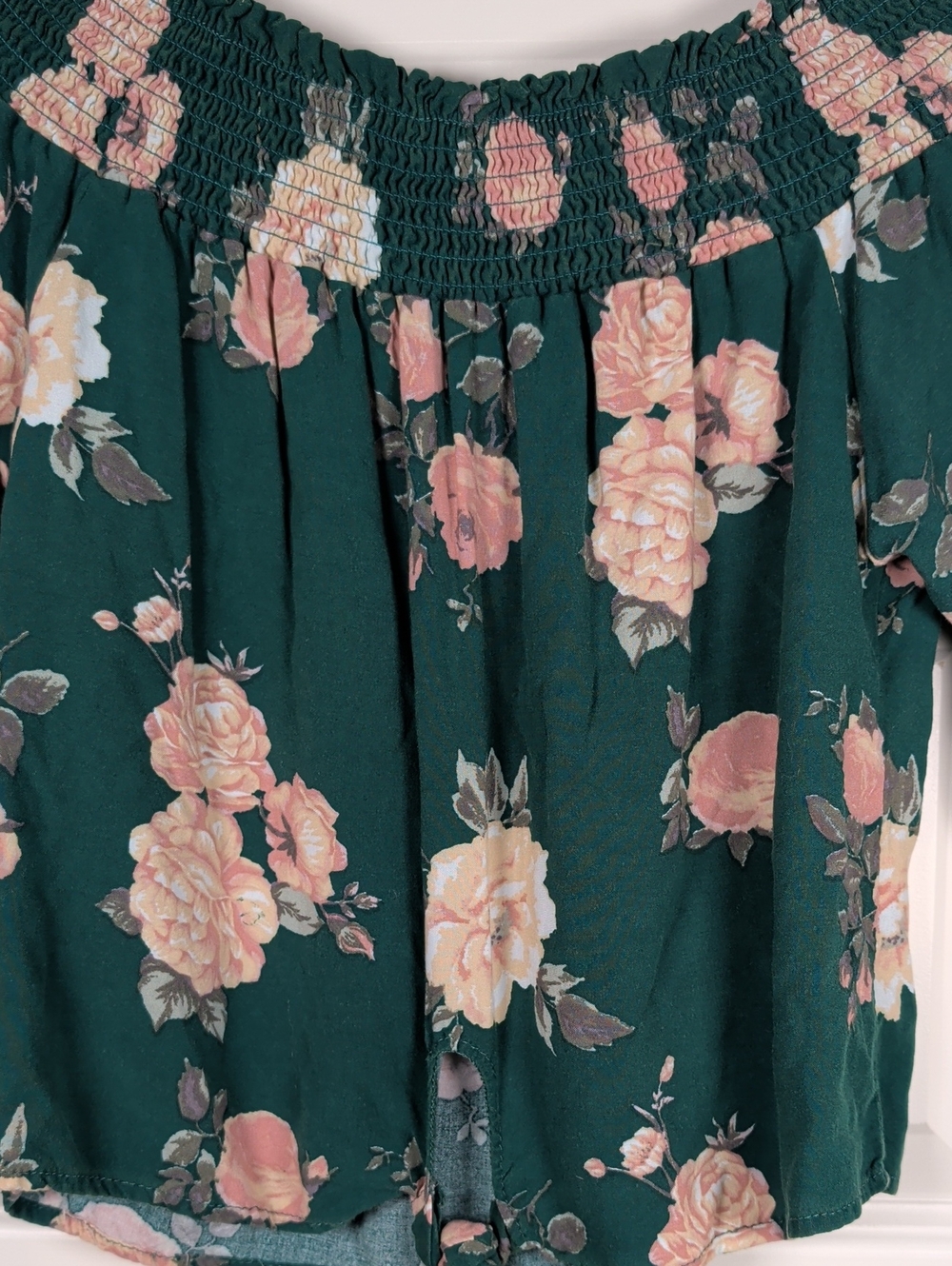 Heart Hips Green Floral Off-Shoulder Tie-Front Blouse - Picture 8 of 10